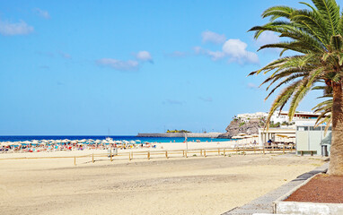 Faro y Playa de Morro Jable en Jandia, Fuerteventura, Las Palmas, Islas Canarias, España, Europa
