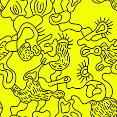 Seamless abstract surreal artwork with hand drawn strange pattern