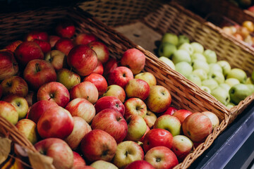 Apples in basket in grocery store