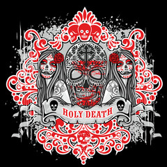mexican sugar skull and 
sexy tattooed girls with skull makeup, grunge vintage design t shirts