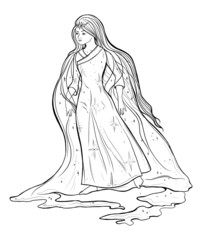 Orihime princess. Fairytale character design. Vector illustration