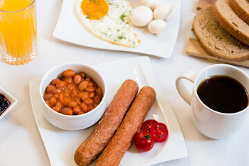 breakfast with coffee and sausage