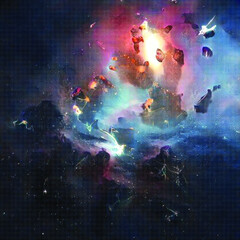 Dramatic and beautiful space background. Nebula blast. Multicolored space clouds. Science fiction backdrop. Fantastic cosmic wallpaper. Vector illustration. EPS 10.