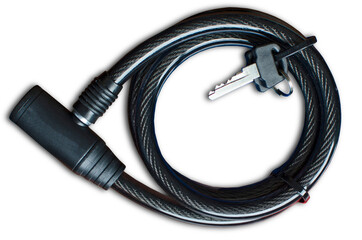 Black new bike lock on white background