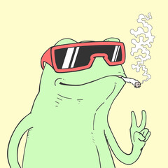 Funny frog smoking draw