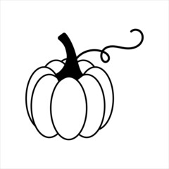 Pumpkin black and white, an isolated symbol of Halloween and Thanksgiving.
