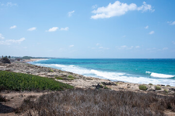 Mediterranean sea, white chalk rocks and some beaches captured from Rosh HaniKra formation in Israel. High quality photo