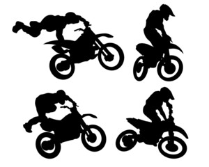 Obraz premium Man in protective clothing rides sport bike. Isolated silhouette on a white background