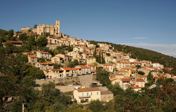 View of Eus, a hillside village in Pyrenees-Orientales Department in southern France