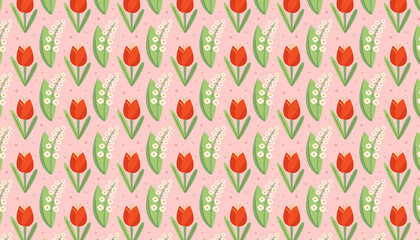 Snowdrop, tulip, natural floral pattern, texture, background, banner. Packaging design.