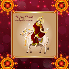 Happy diwali indian festival celebration greeting card with creative kalash