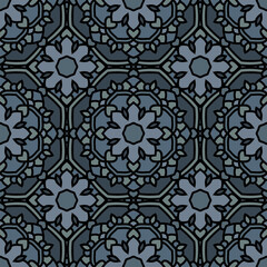 Abstract endless backdrop. Round multicolor texture in blue and gray colors. Mandala seamless  background