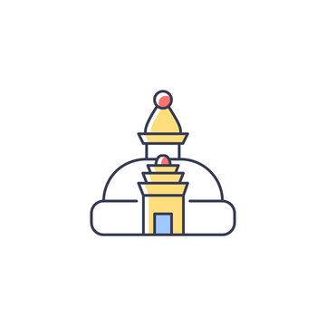 recommend clip art: Swayambhu stupa RGB color icon. Monkey temple. Cubical structure with painted Buddha eyes. Nepalese holy shrine for prayer. Nepal architecture. Isolated vector illustration. Simple filled line drawing