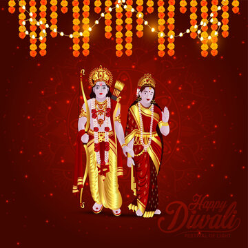Vector illustration of lord rama and goddess sita for happy diwali