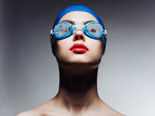 sportive woman with open mouth pool swimming Professional