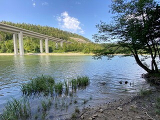 Viadukt over lake Bajer, Bajer Bridge or Viaduct Bajer in Fuzine - Gorski kotar, Croatia (Most...