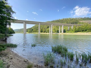 Viadukt over lake Bajer, Bajer Bridge or Viaduct Bajer in Fuzine - Gorski kotar, Croatia (Most Bajer, Viadukt Bajer, Bajerov most ili Vijadukt Bajer u Fužinama - Gorski kotar, Hrvatska)