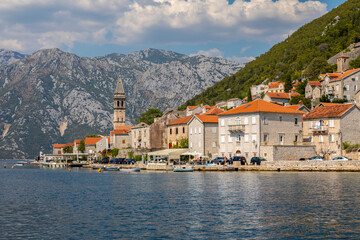 Fototapeta na wymiar View of the historic town of Perast at Bay of Kotor on a beautiful sunny day, Montenegro