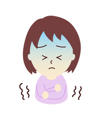 寒気で震える女の子のイラスト