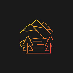 Shey-phoksundo national park gradient vector icon for dark theme. Deepest lake in Nepal. Trans-Himalayan region. Thin line color symbol. Modern style pictogram. Vector isolated outline drawing