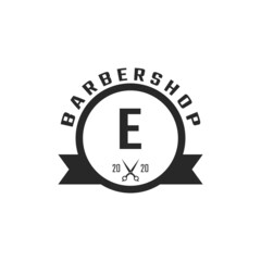 Letter E Vintage Barber Shop Badge and Logo Design Inspiration