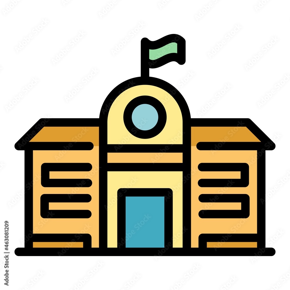 Poster campus building icon. outline campus building vector icon color flat isolated