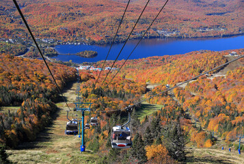 Aerial view of Mont Tremblant Lake with autumn color leaf, Quebec, Canada