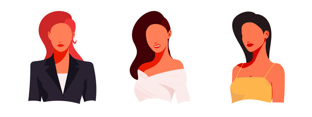Avatars of beautiful, young girls. Fashion girls cartoon avatars. Portraits of girls with different hairstyles on a white background. Vector illustration.