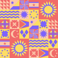 Abstract seamless folk design pattern. Colorful geometric background. Vector Illustration.