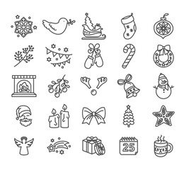 Thin line style Christmas vector icon set