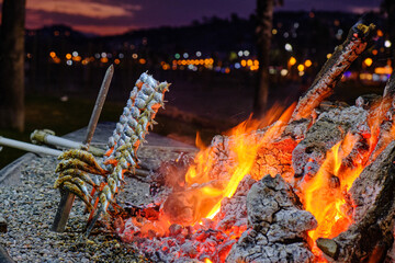 Sardine espeto at the dawn in the beach