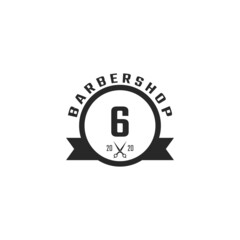 Number 6 Vintage Barber Shop Badge and Logo Design Inspiration