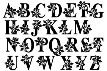 Christmas Latin alphabet. Winter ABC on white background