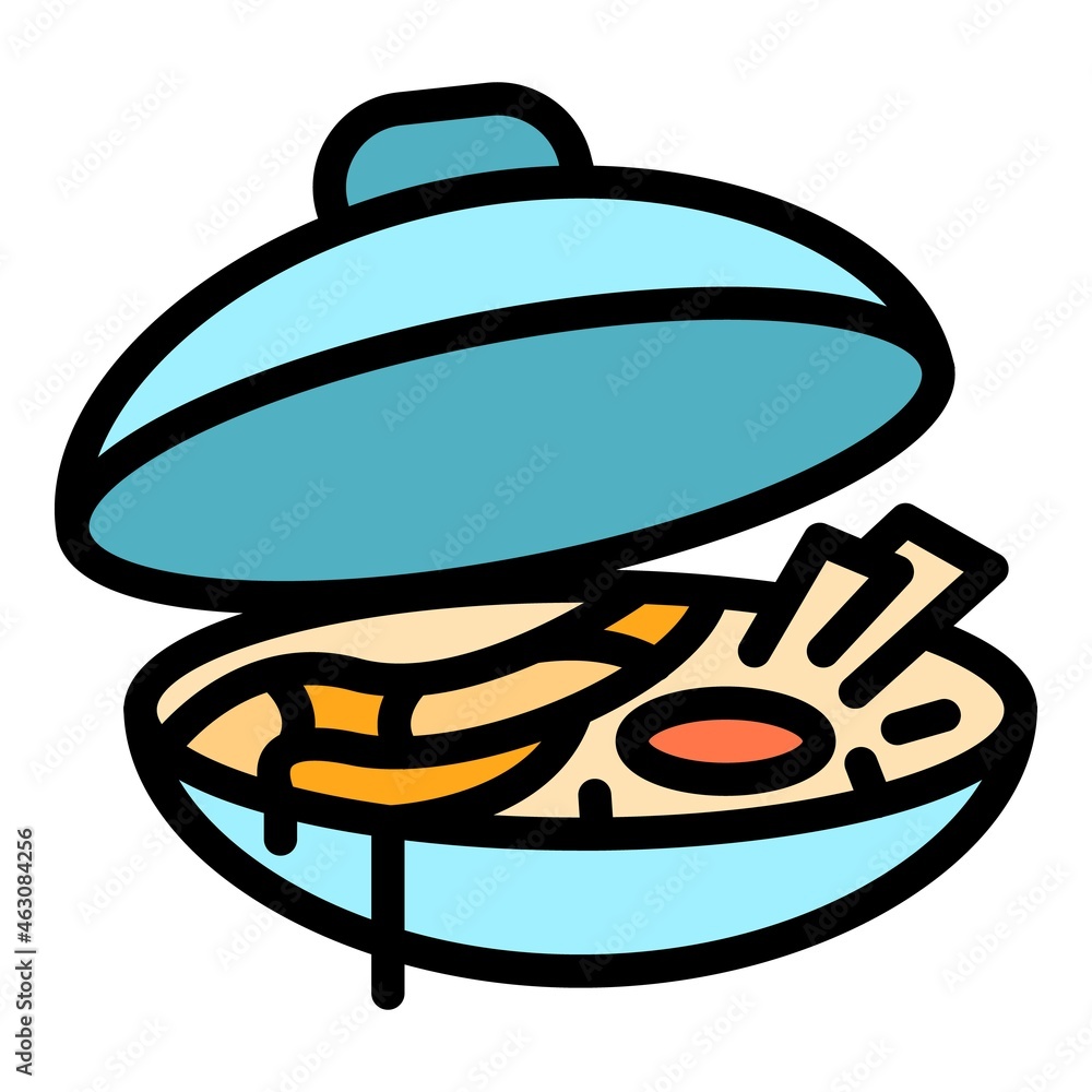 Poster wok menu tray icon. outline wok menu tray vector icon color flat isolated