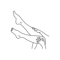 Vector female leg. Line style. Isolated on white background. Set for spa salon, eco cosmetics.