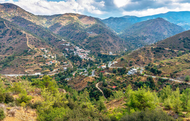 Naklejka premium Oikos mountain village in the Troodos mountain range in Cyprus