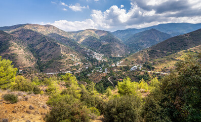 Fototapeta na wymiar Oikos mountain village in the Troodos mountain range in Cyprus