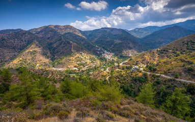 Oikos mountain village in the Troodos mountain range in Cyprus
