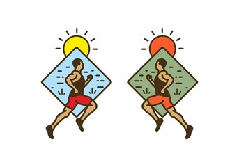Fototapeta premium Line art illustration of trail run