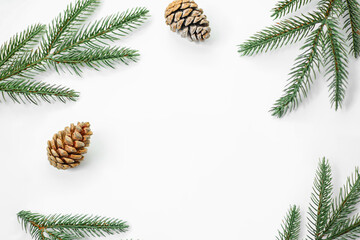 Fototapeta na wymiar christmas background with fir branches and cones