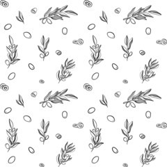 Colouring page with olive branches seamless pattern