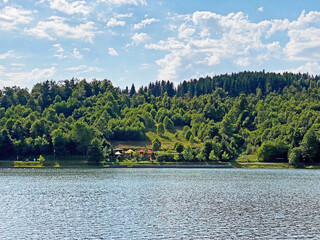 Mountain mixed forest next to the artificial reservoir Lake Bajer in Fuzine - Gorski kotar, Croatia (Goranska mješovita šuma uz akumulacijsko Jezero Bajer na rijeci Ličanki, Fužine - Hrvatska)