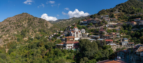 Naklejka na ściany i meble Panorama of the mountain village of kalopanaiotis in Cyprus