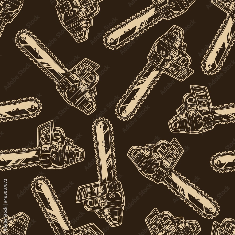 Wall mural vintage seamless pattern of chainsaws