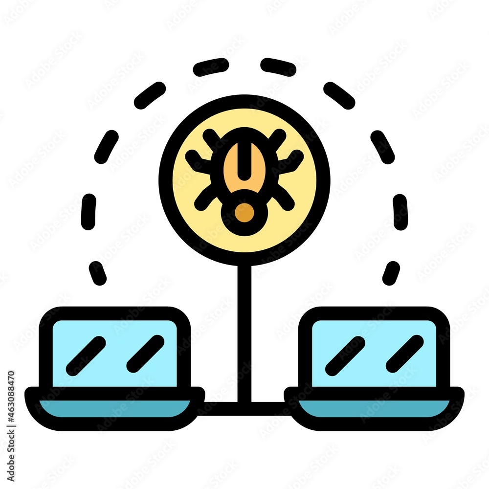 Poster malware bug icon. outline malware bug vector icon color flat isolated