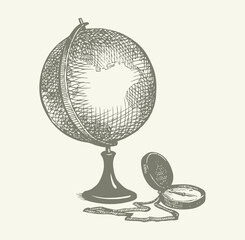 Vector still life: a globe, books, map and compass