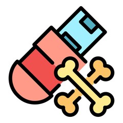 Stick malware icon. Outline stick malware vector icon color flat isolated