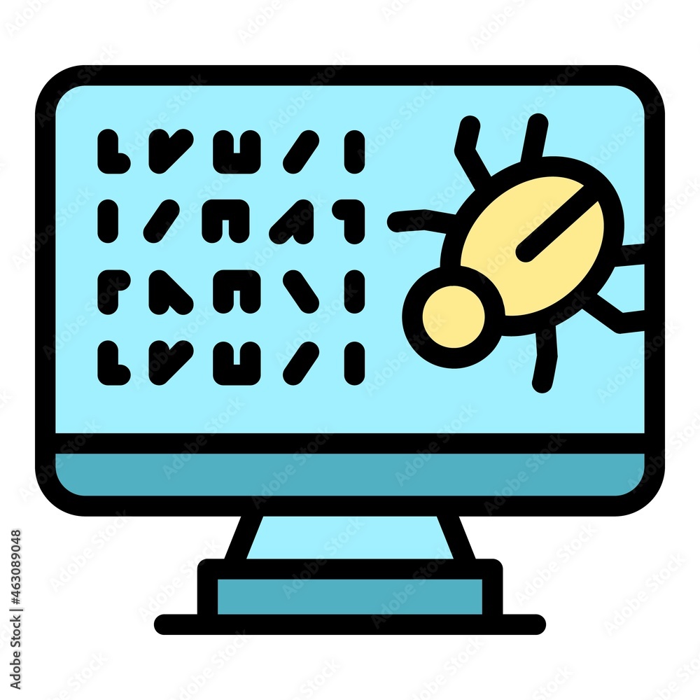 Poster monitor malware icon. outline monitor malware vector icon color flat isolated