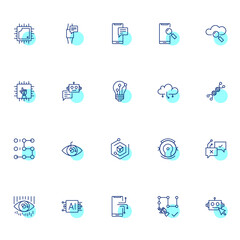 Thin Line Artificial Intelligence Icons dark blue with blue dot