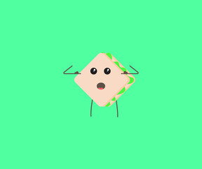 a sandwich character, with cute face and it looks so cute and adorable.`